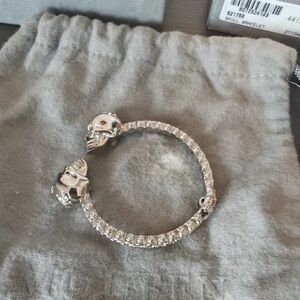 Alexander McQueen Silver Crystal Skull Cuff Bracelet